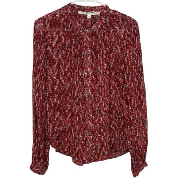 Veronica Beard Tops - Veronica Beard Red Printed Button-Down Blouse size 6 100% silk boho EUC